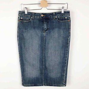 Refuge Womens Pencil Skirt Size 5 Blue Denim Knee Pockets Open Back Cotton Blend